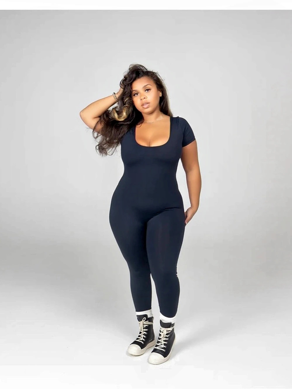 Stript Black Iman Bodysuit Size Large